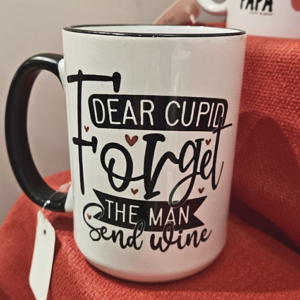 Cupid forget the man, bring wine coffee mug